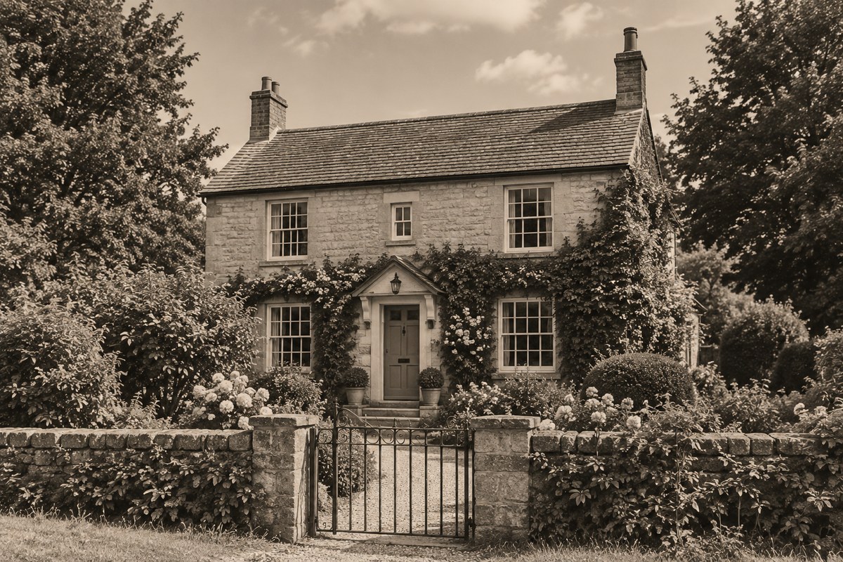 A weatherboard cottage among trees
